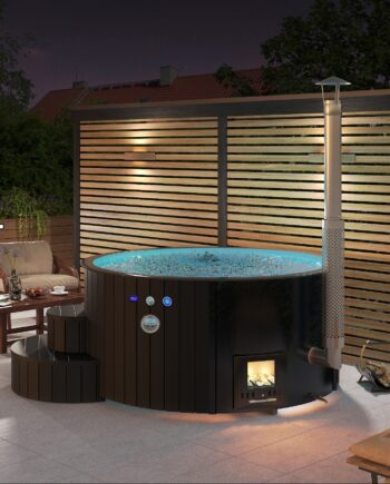 Sort Black Deluxe Vildmarksbad Glasfiber Thermowood - Sølund Huse Spahouse