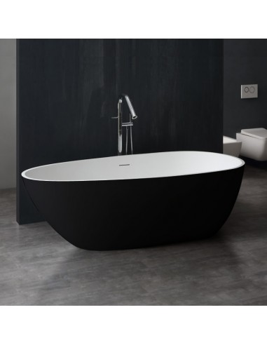 Hvid Fritstående Badekar Solid Stone 185 Mat Mat Sort - Spahouse