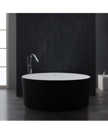 Hvid Fritstående Rundt Badekar Solid Stone Ø150 Mat Mat Sort - Spahouse
