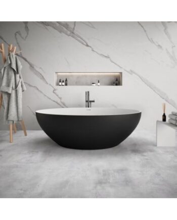 Hvid Solidellipse Fritstående Badekar Solid Surface 180 Mat Sort Mat - Ideavit Spahouse