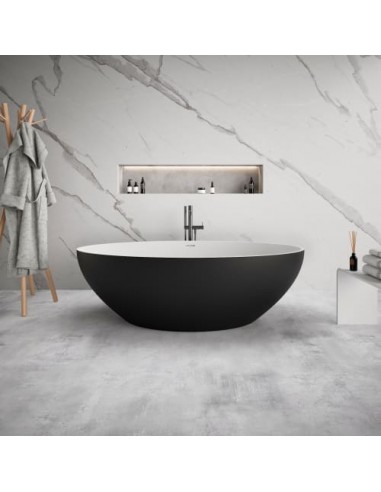Hvid Solidellipse Fritstående Badekar Solid Surface 180 Mat Sort Mat - Ideavit Spahouse